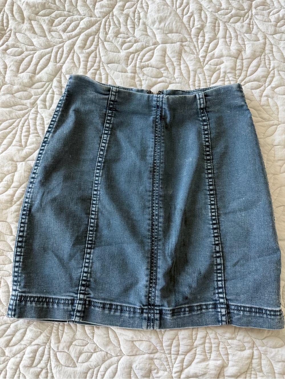Free People Washed Blue Panel-Stitch Denim Mini Skirt
